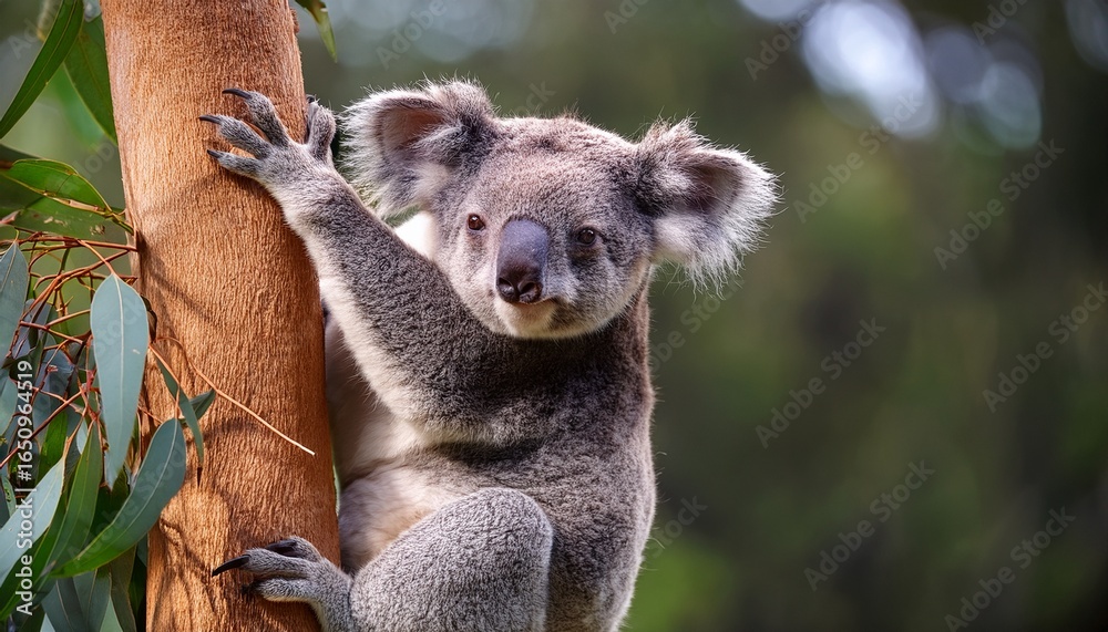 Obraz premium a koala clinging to a eucalyptus tree branch
