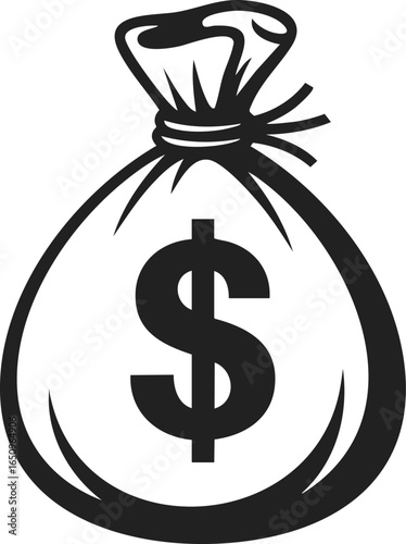 Money bag, tied sack representation, financial emblem, vintage engraved illustration of currency sack with dollar sign