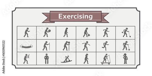 Exercising Line Icons. Editable Stroke. Contains such icons as Running, Cycling, Yoga, Weightlifting, Stretching, Soccer, Football, Tennis, Basketball, Fighting, Aerobics, Exercising Icons set.