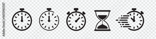 Time and Stopwatch Icons Set: Time Tracking and Progress Indicators