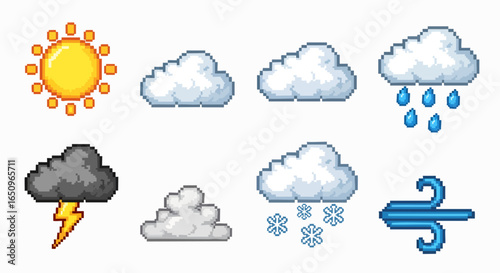 Pixel art weather icons set
