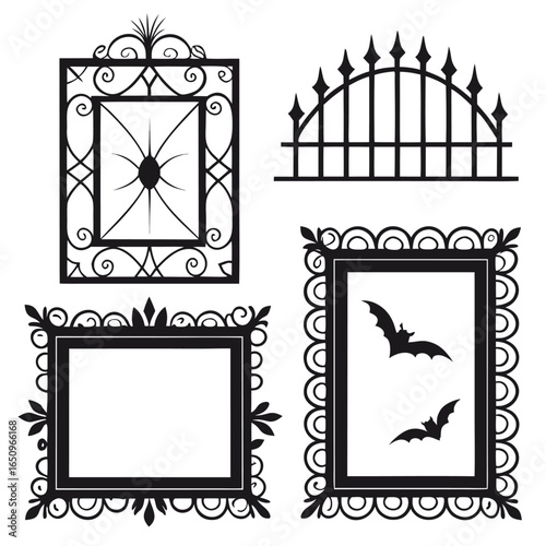 Vintage Halloween Vectors Set with Ornate Frames and Spooky Accents for Decorative and Festive Design Projects