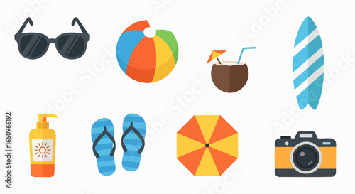 Summer vacation activities icons flat design