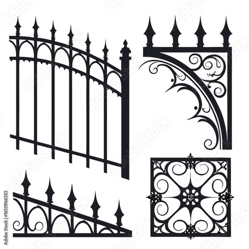 Elegant Wrought Iron Fences and Decorative Elements Ornamental Silhouettes Creating a Vintage Aesthetic with Intricate Details and Classic Charm