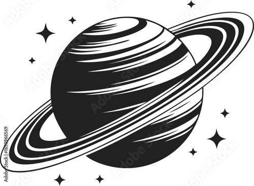 Planet with rings, celestial body, Saturn-like planet, solar system illustration, astronomical art