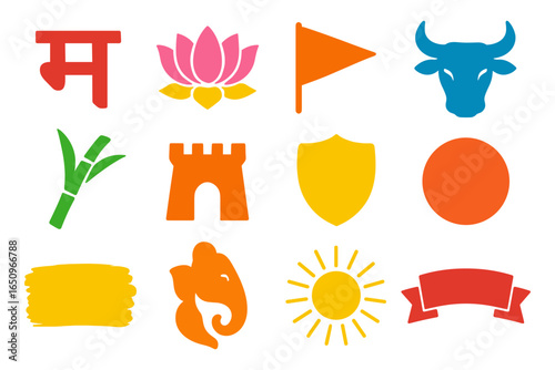 Vibrant indian cultural icons set in flat style