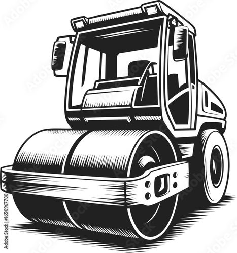 Road roller, heavy machinery, construction equipment, asphalt compactor, site work, paving tool, road maintenance vehicle, roller compactor