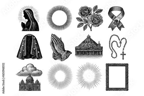 Intricate religious symbols and motifs with vintage catholic themes