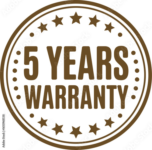 5 Years Warranty Badge – Brown Circular Seal for Product Guarantee, Customer Assurance, and Marketing Promotions