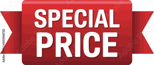 Glossy red Special Price banner with bold white text and ribbon ends, ideal for ecommerce, discounts, and promotional campaigns
