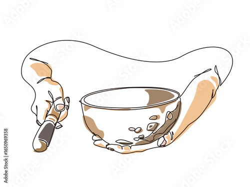sketch lifestyle A070 Beating singing bowls with Horizontal angle shows Relaxed atmosphere vector illustration graphic EPS 10
