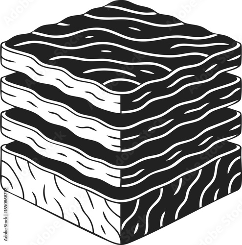 Soil layers, geological strata, earth composition, cross-section illustration of three stacked soil layers