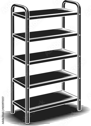Storage shelf, multi-tiered shelving unit, organizer rack, display stand for home or office storage, practical furniture design