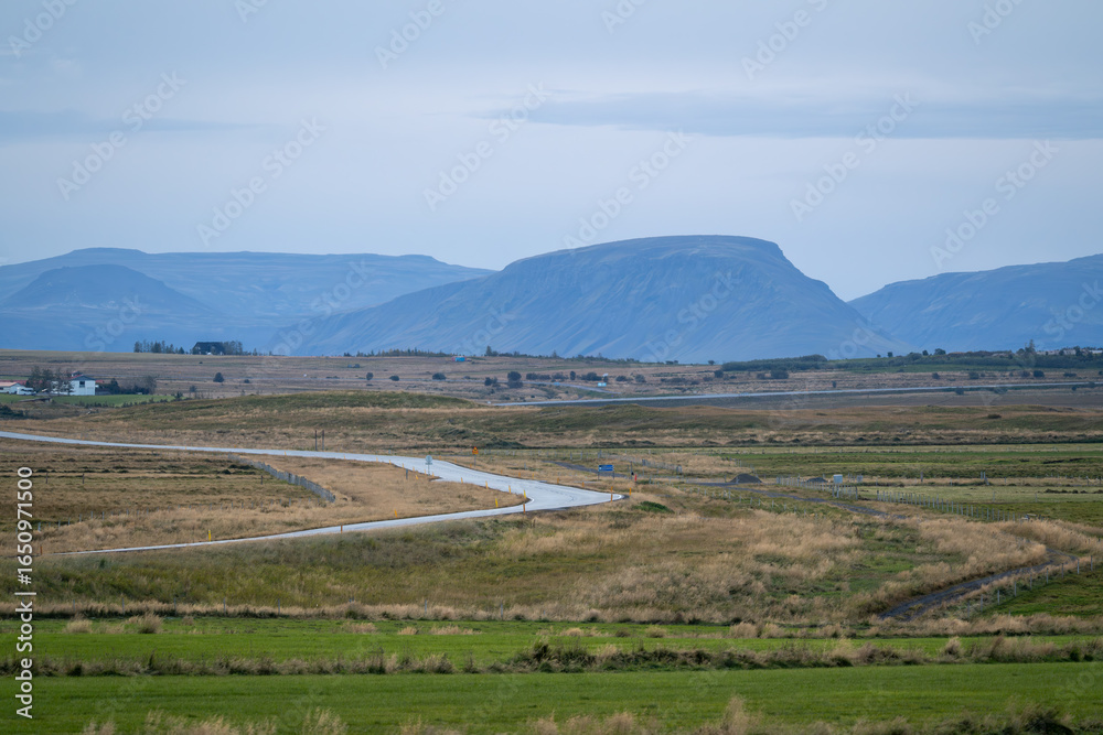 Fototapeta premium Icelandic roads, countryside, autumn landscape, Iceland