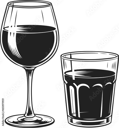 Wine glass, goblet, drinking vessel, vintage engraved illustration of glassware for beverage enthusiasts