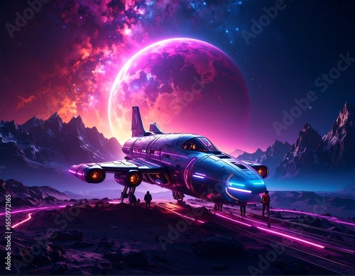 Wallpaper Mural Futuristic spaceship on alien landscape Torontodigital.ca