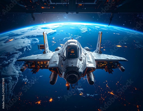 Wallpaper Mural Futuristic spaceship over Earth Torontodigital.ca