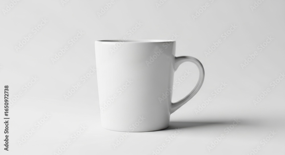 Obraz premium Plain White Ceramic Mug on Light Gray Background for Coffee Tea Beverage Advertising