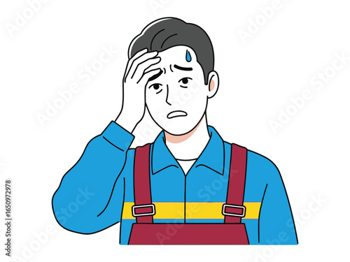 Exhausted Technician: A distressed technician wipes sweat from his brow, embodying the weariness and frustration often encountered in his line of work. 