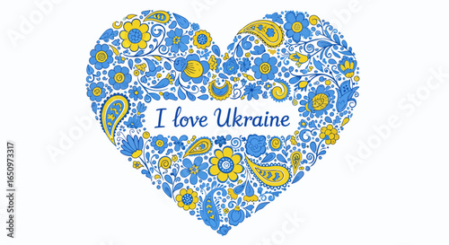I Love Ukraine Folk Art Heart Design Ukrainian Heritage Patriotism Support Symbol