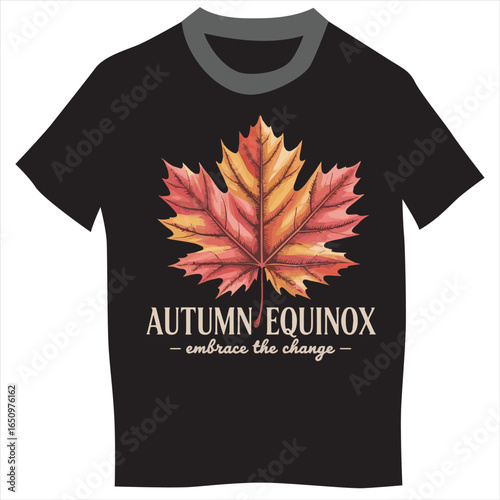 Autumn Equinox T-Shirt with Maple Leaf Design