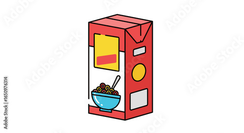 Healthy breakfast cereal box with bowl full of food ingredients