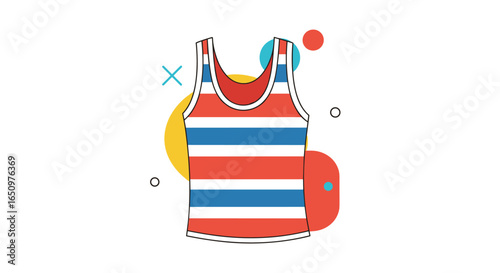 Red blue white horizontal striped sleeveless tank top shirt apparel clothing