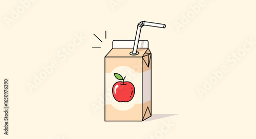 A refreshing carton of apple juice with a straw ready to be enjoyed anytime