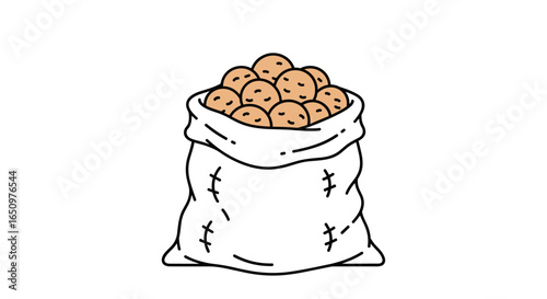 A simple drawing of a sack full of potatoes ready for harvest season