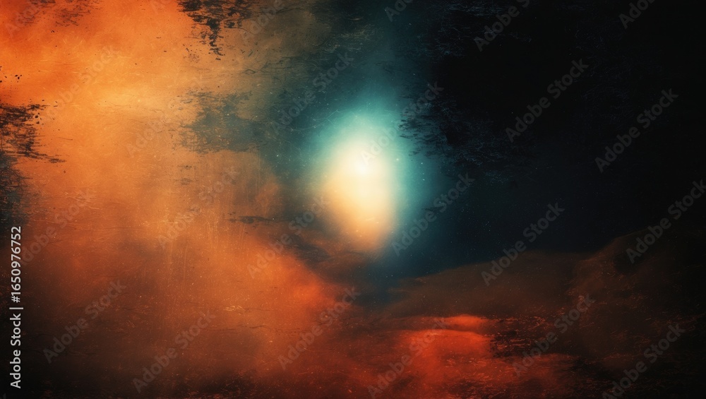 Obraz premium A landscape or abstract scene with vibrant orange, blue, and black colors blending together, creating a dramatic and atmospheric visual impression.