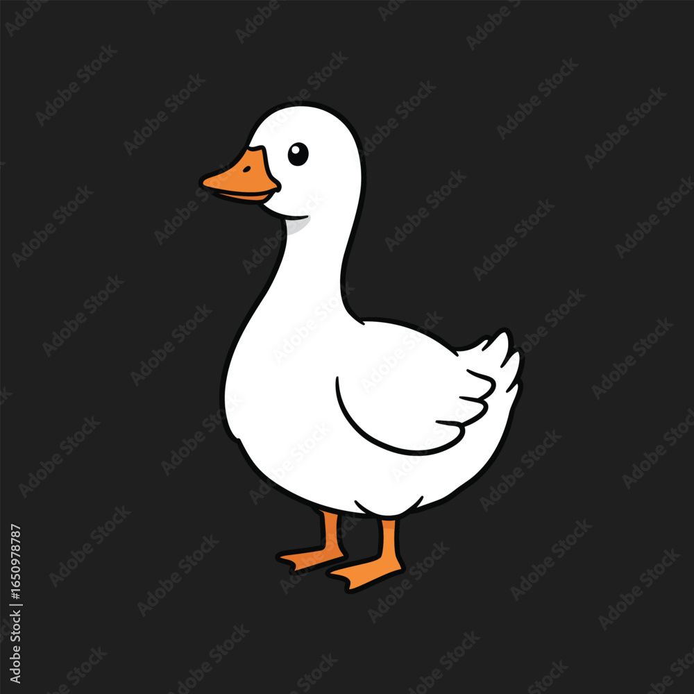 Obraz premium Cute Cartoon Goose Illustration Isolated on Dark Background for Childrens Books and Farm Animal Educational Resources Great for Stickers and Creative Design Projects