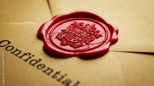 Confidential Crime Investigation. Confidential document with red wax seal and stamp suggests crime investigation, secrecy, and official legal context