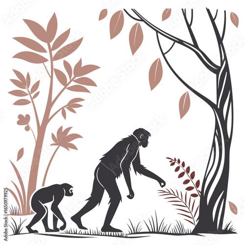 Ape to human evolution nature scene trees