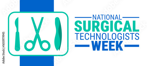 National Surgical Technologists Week background, banner, card or poster design template is observed every year during September, to raise awareness about the mission. Vector illustration.