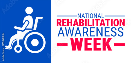 National Rehabilitation Awareness Week background, banner, card or poster design template is observed every year during September, to raise awareness about the mission. Vector illustration.