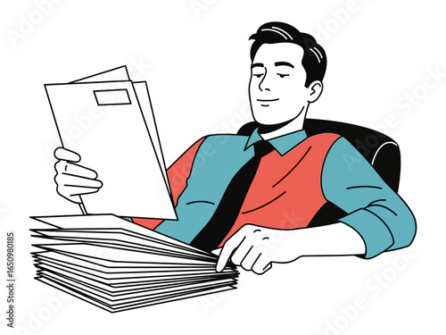 Focused Review: An office worker, engrossed in documents at their desk, embodying the dedication and attentiveness required for a professional analysis or study session.