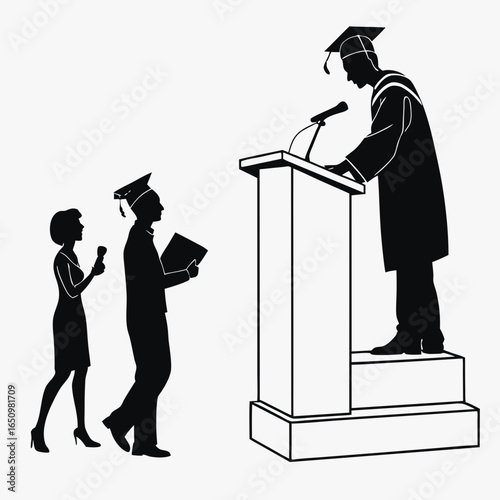 Graduation ceremony speaker podium and attendees microphone