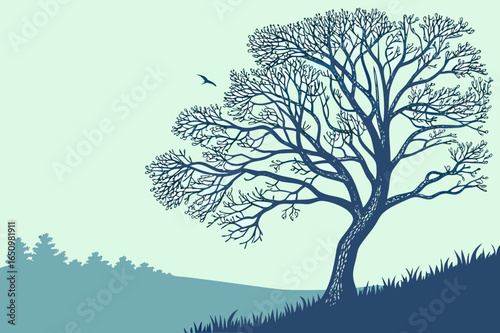 Bare Tree on a Hill: A Serene Nature Vector Illustration