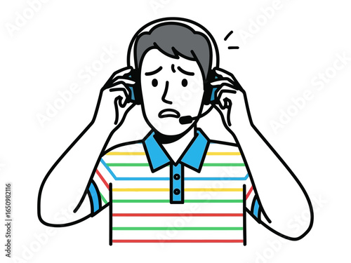Stressful Call Center Experience: A concerned call center worker, wearing a headset, appears overwhelmed by the pressures of a stressful environment