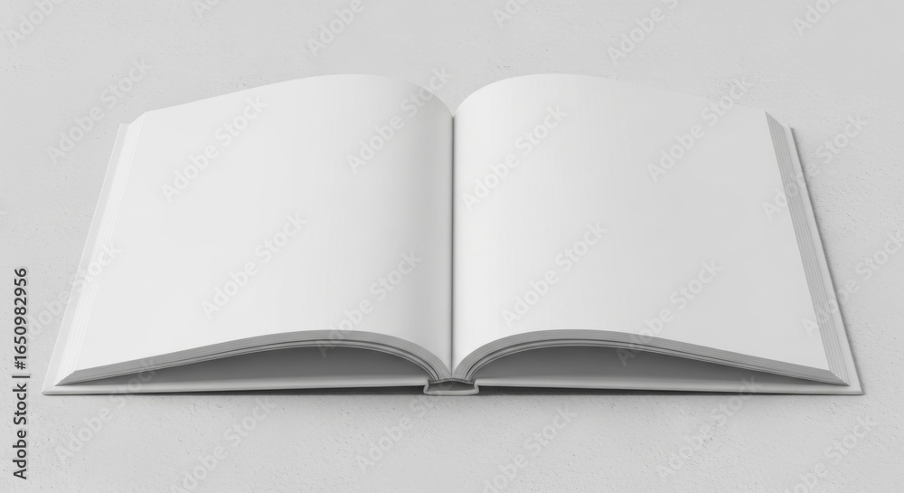 Fototapeta premium Open Blank Notebook with White Pages on Light Surface for Writing or Sketching