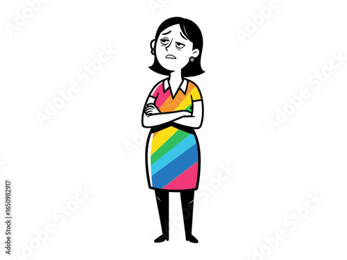 A Moment of Contemplation: A thoughtful individual, adorned in vibrant attire, stands with crossed arms, exuding a pensive and introspective aura. 