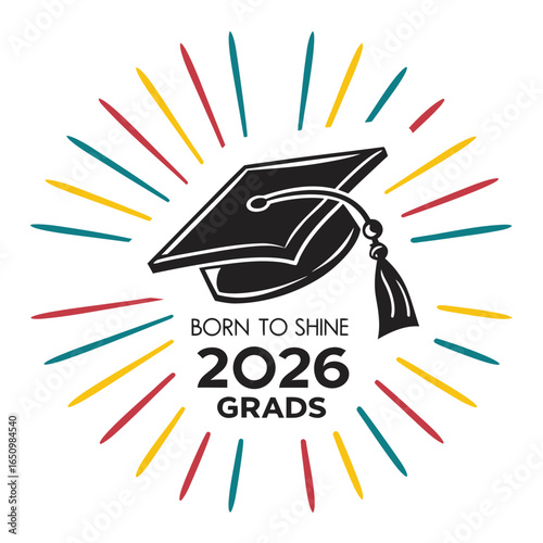 Graduation cap with radiating lines and text black
