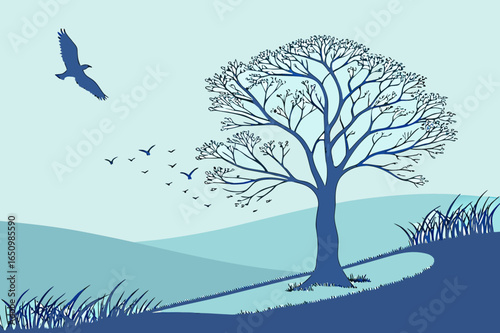 Polar Bear on a Hill: A Black and White Wildlife Vector Illustration