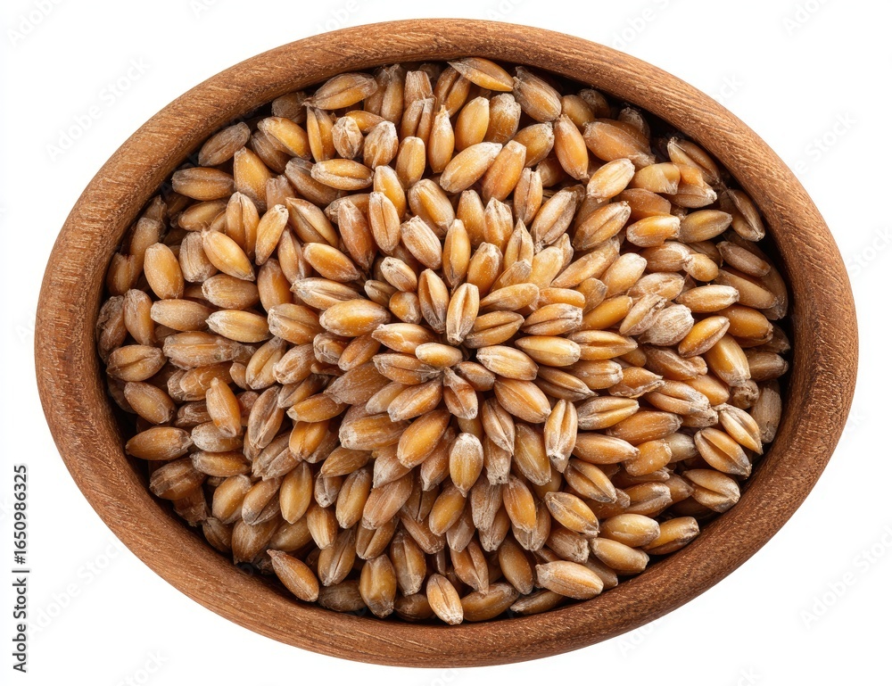 Fototapeta premium Whole wheat grains in a wooden bowl