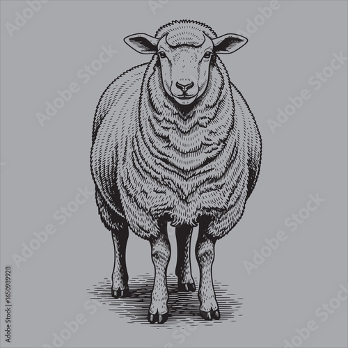 Detailed sketch of a sheep standing front view