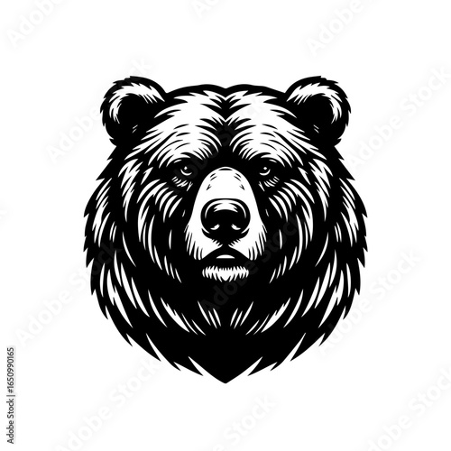 Illustration of a fierce grizzly bear head, isolated on white background
