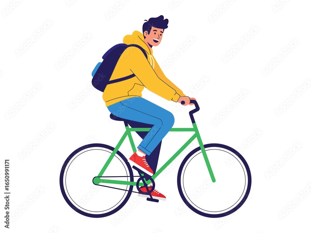Fototapeta premium Active Lifestyle: A young individual, fully engrossed in a healthy lifestyle, gracefully pedals his bicycle, showcasing a vibrant spirit of mobility and eco-conscious travel.