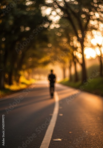 Wallpaper Mural Person on a bicycle on a tree-lined road during sunset with golden light creating a magical atmosphere and a blurred background Torontodigital.ca