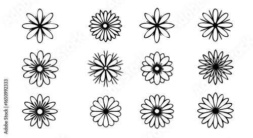 Collection of twelve delicate floral starburst motifs for decorative design projects