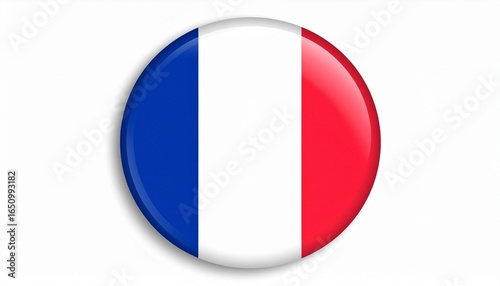 Free Download Circular button featuring vertical blue, white, and red stripes of the French flag. - GFXLoad